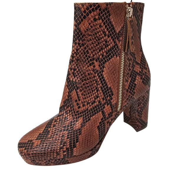 H&M Brown Black Snake Print Ankle Boots Platform Block Heel Bootie Women's 8 - Picture 2 of 10